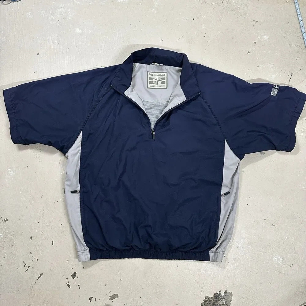 Destinations PCI Windbreaker Men's XL Navy 1/4 Zip Pullover Rain Short Sleeve